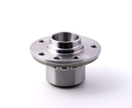 Car wheel hub bearing on white background.Concept of new spare parts and car repairs.