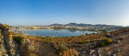 Panorama at dawn on the bay of the city of Gumbet near Bodrum, Turkey.の写真素材