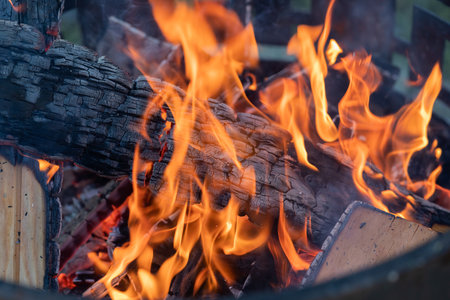 A beautiful bonfire is burning in the fire.の写真素材