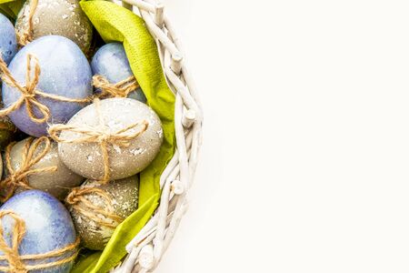 Colored grey and blue decorated Easter Eggsの写真素材