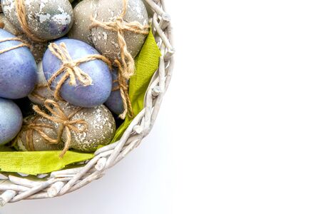 Colored grey and blue decorated Easter Eggsの写真素材