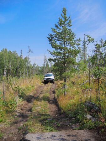 offroad adventure four wheel car in the forests of Kareliaの写真素材
