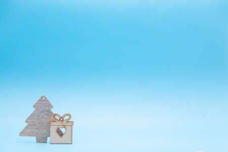 Boxes with gifts on a blue cyan background. White notepad. Happy new year. Space for text. Colorful Concept. New Year background. Christmas.の写真素材
