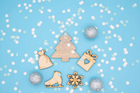 Boxes with gifts on a blue cyan background. White notepad. Happy new year. Space for text. Colorful Concept. New Year background. Christmas.の写真素材
