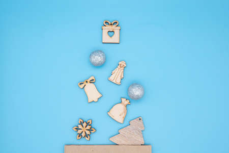 Boxes with gifts on a blue cyan background. White notepad. Happy new year. Space for text. Colorful Concept. New Year background. Christmas.の写真素材