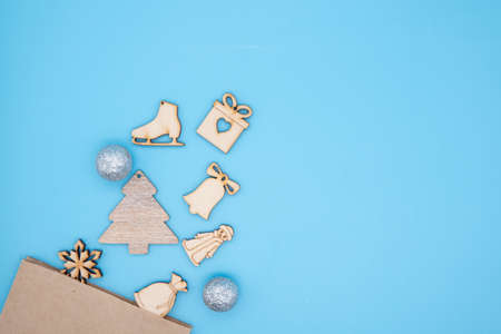 Boxes with gifts on a blue cyan background. White notepad. Happy new year. Space for text. Colorful Concept. New Year background. Christmas.の写真素材