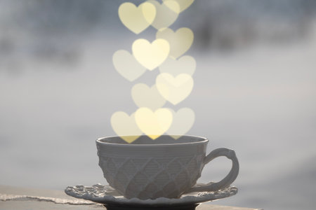 Valentines day red heart . Holidays valentine card with copy space.の写真素材