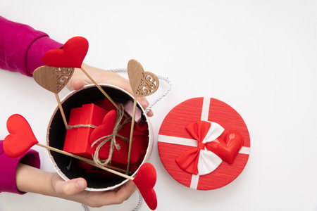Valentines day red heart Holidays cardの写真素材