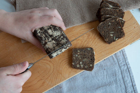Concept of homemade bread, natural farm products, domestic production. Healthy and tasty organic...