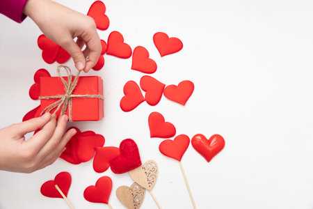 Valentines day red heart Holidays cardの写真素材