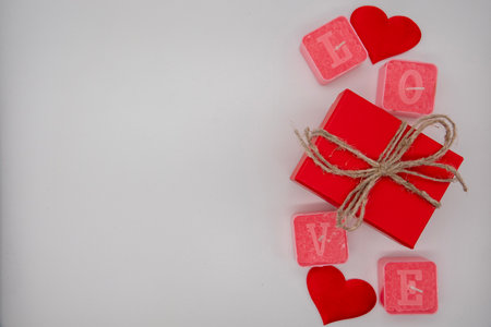 Valentines day red heart Holidays cardの写真素材
