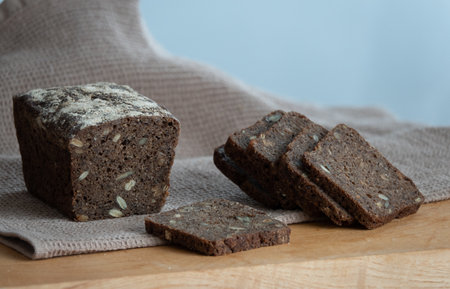 Sliced bread with sunflower seedsの写真素材
