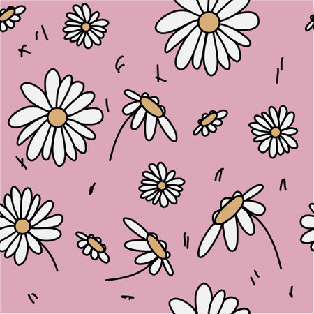 Floral seamless pattern with camomile. Cute white flowers. Summer concept. Design element for textile, fabrics, scrapbooking, wallpaper and etc.のイラスト素材