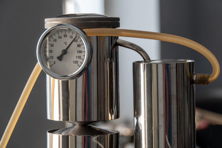 Alcohol thermometer on craft tankの写真素材