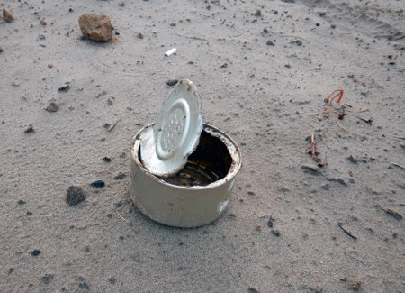 Rusty can on the dirty sand - Environment Concept background