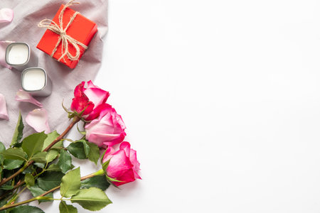 Valentines Day background with hearts and flowerの写真素材