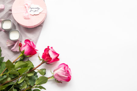 Valentines Day background with hearts and flowerの写真素材