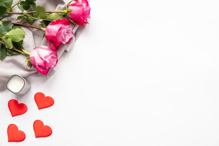Valentines Day background with hearts and flowerの写真素材
