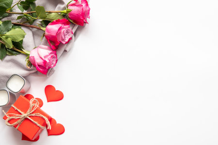 Valentines Day background with hearts and flowerの写真素材