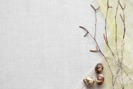 Easter card with eggs in nest over wood. Top viewの写真素材