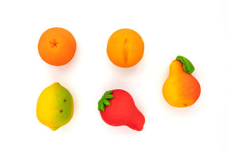 Set of fruit marzipan candy isolated on whiteの写真素材
