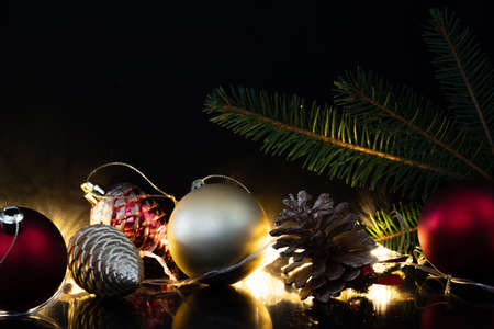 Happy New Year card with snow on wooden backgroundの写真素材