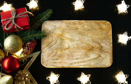 Happy New Year card christmas tree on wooden backgroundの写真素材