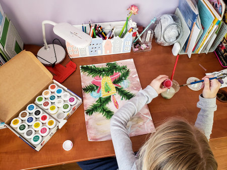 Christmas decorations. little girl made and paintedの写真素材