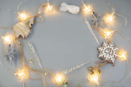 Christmas place setting with ribbon and christmas decorationsの写真素材