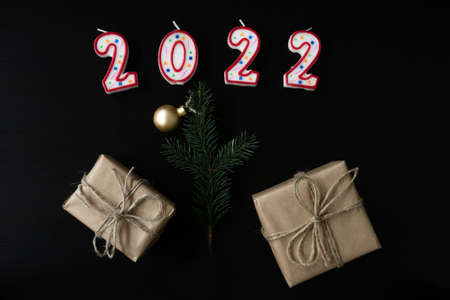 Christmas place setting with ribbon and christmas decorationsの写真素材