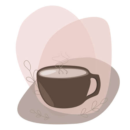 stylized coffee cup with hot coffee, black on beige backgroundのイラスト素材