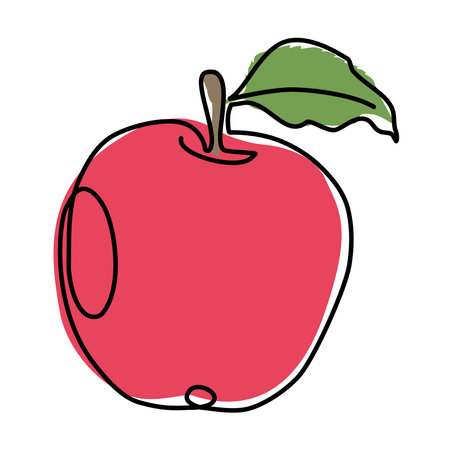 Apple continuous line drawing, Black and white vector minimalistic linear illustration made of one lineのイラスト素材