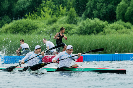 Chelyabisk, Russia - June 25, 2015: kayakers competing during the Championship in rowing, kayaking...