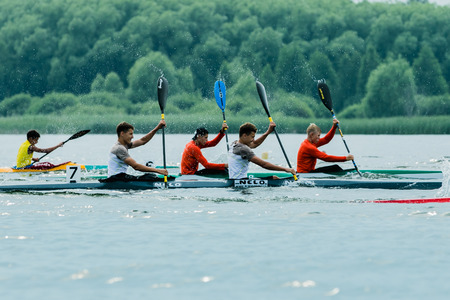 Chelyabisk, Russia - June 25, 2015: kayakers competing during the Championship in rowing, kayaking and Canoeing, Chelyabisk, Russia - June 25, 2015のeditorial素材