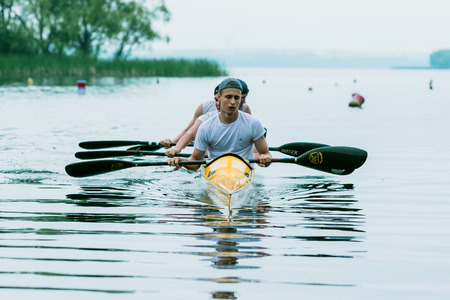 Chelyabisk, Russia - June 25, 2015: kayakers competing during the Championship in rowing, kayaking and Canoeing, Chelyabisk, Russia - June 25, 2015のeditorial素材