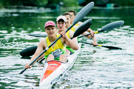 Chelyabisk, Russia - June 25, 2015: kayakers competing during the Championship in rowing, kayaking and Canoeing, Chelyabisk, Russia - June 25, 2015のeditorial素材