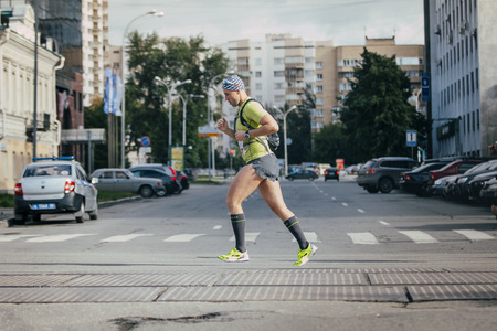Ekaterinburg, Russia - August 01, 2015:  male athlete running during Marathon From Europe To Asia, Ekaterinburg, Russia - August 01, 2015のeditorial素材