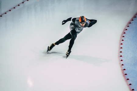 Chelyabinsk; Russia - December 3; 2015: young athlete skater during race sprint distance during Cup of Russia on speed skatingのeditorial素材