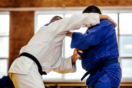 judoka wrestlers heavyweight in judo competitionの写真素材