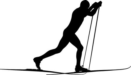 male athlete skier classic style black silhouetteのイラスト素材