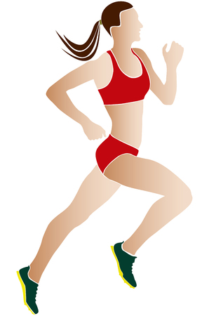 Colored silhouette woman athlete runner running raceのイラスト素材