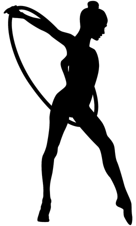 young girl gymnast hoop in rhythmic gymnastics black silhouetteのイラスト素材