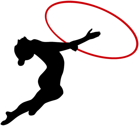 girl athlete gymnast with red Hoop rhythmic gymnasticsのイラスト素材