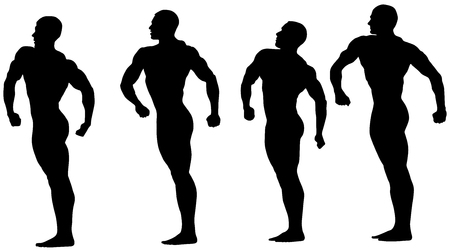 Group of athletes bodybuilders pose in bodybuilding competitionsのイラスト素材