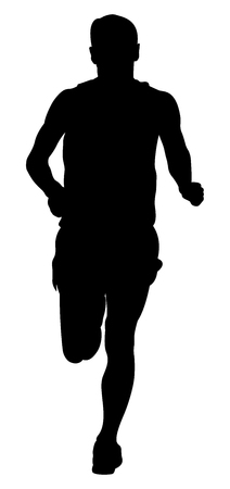 Male runner athlete running front view black silhouetteのイラスト素材