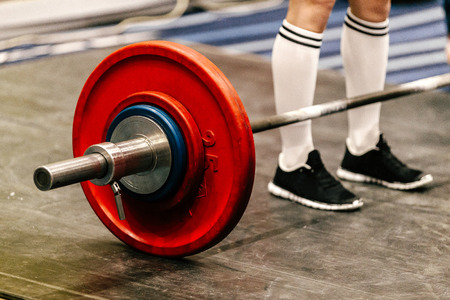 young athlete powerlifter deadlift in powerlifting competitionの写真素材