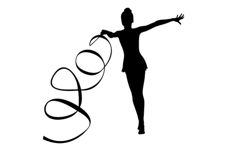 exercise with ribbon rhythmic gymnastics girl black silhouetteのイラスト素材