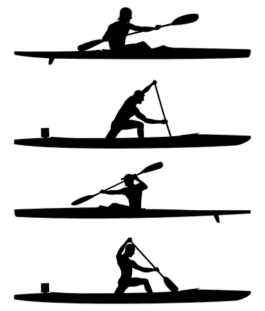 set rowers kayak and canoe black silhouettes boating competitionのイラスト素材