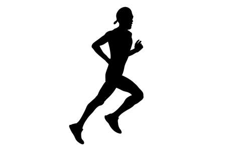 male athlete runner in cap running black silhouetteのイラスト素材