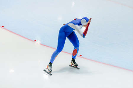 female athlete skater in speed skating trackの写真素材